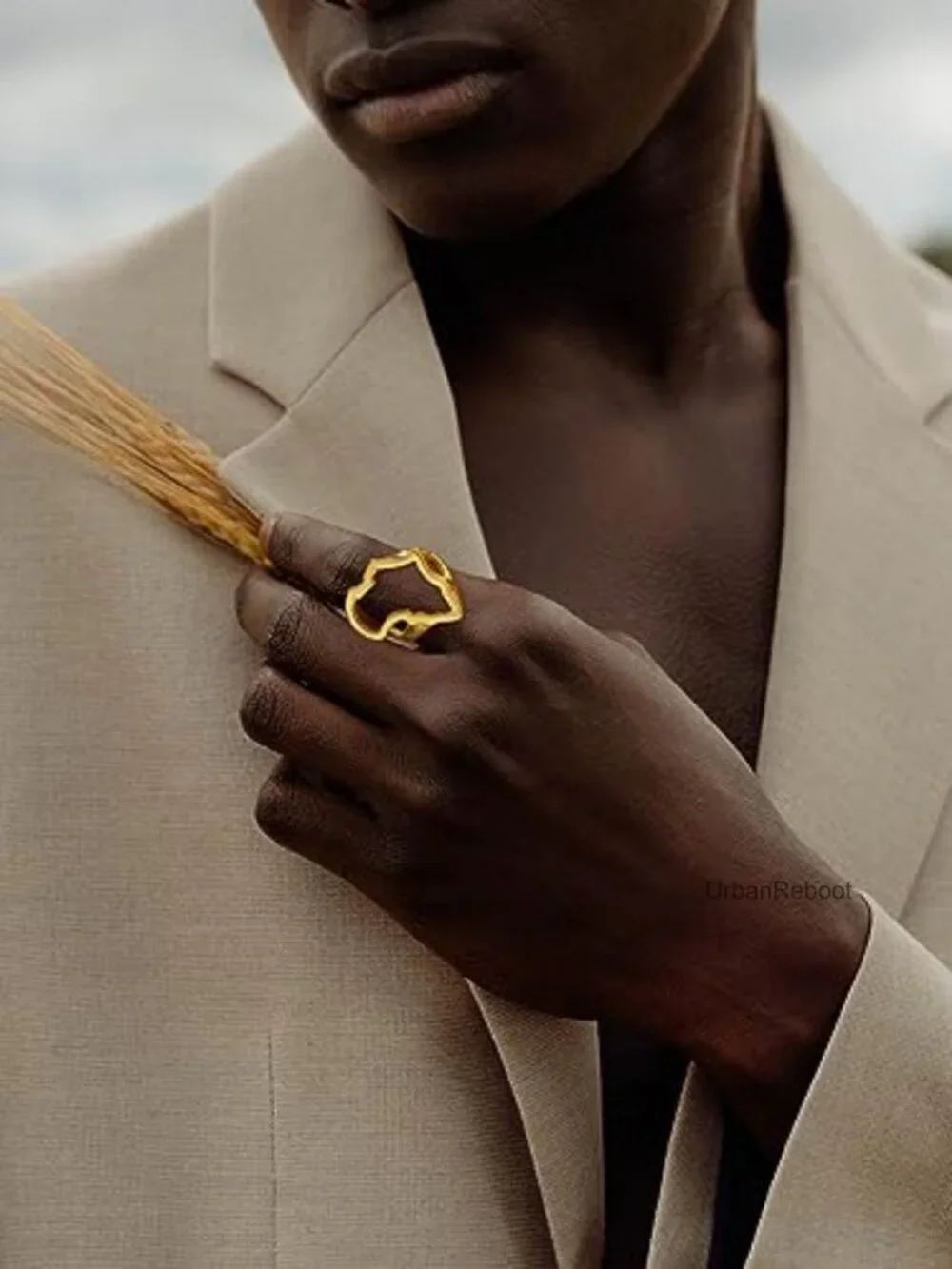 Stainless Steel Africa Map Ring, Gold Plated Biker Ring for Men Women